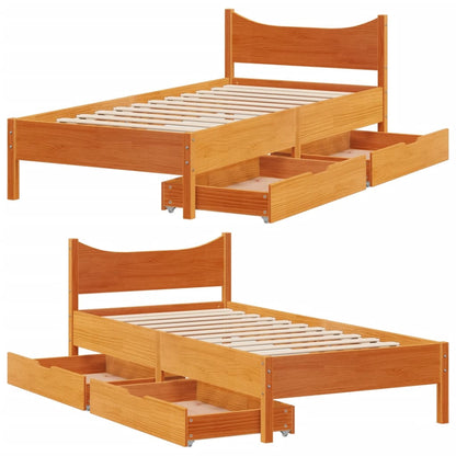 Bedframe met lades massief grenenhout wasbruin 100x200 cm