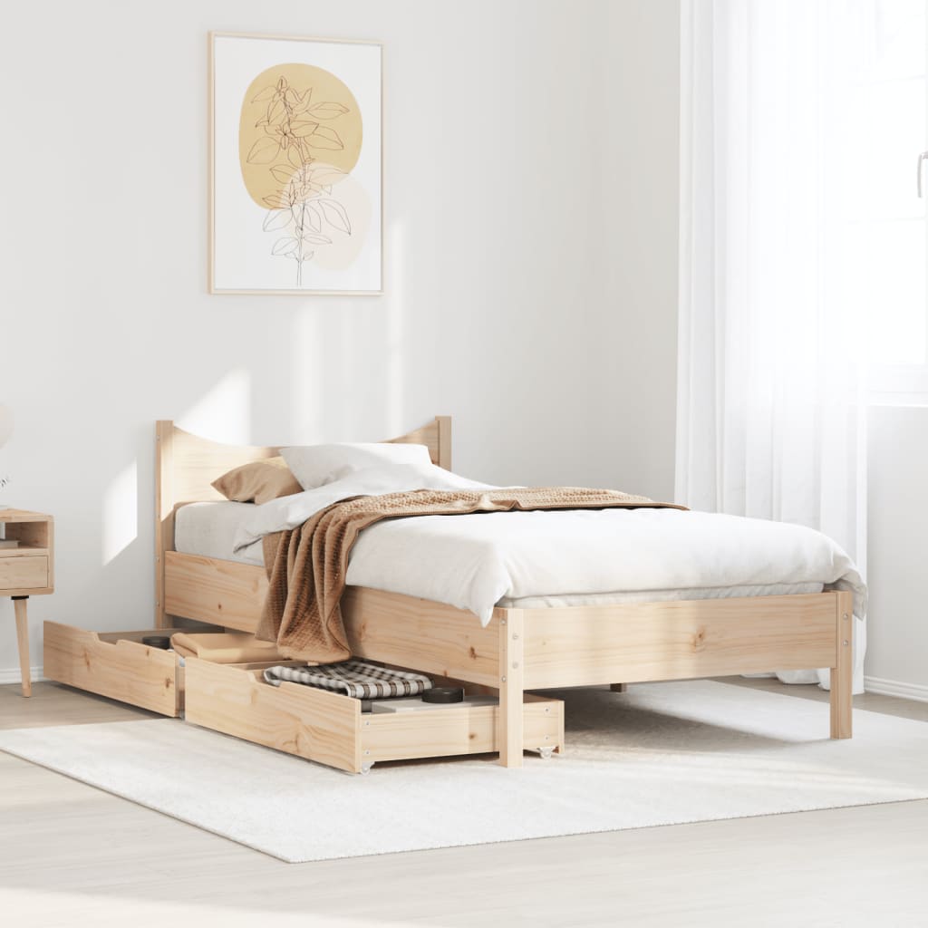 Bedframe met lades massief grenenhout 90x200 cm
