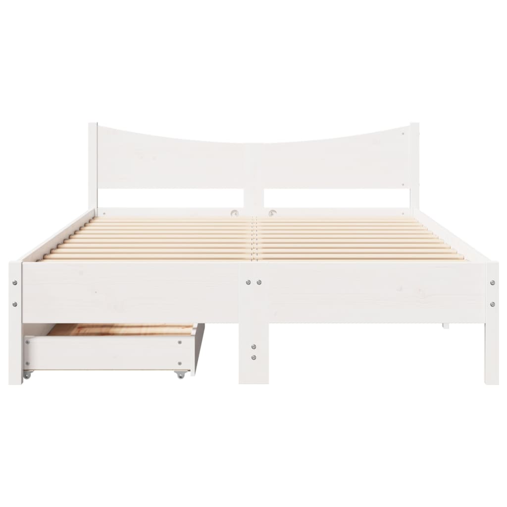 Bedframe met lades massief grenenhout wit 140x190 cm
