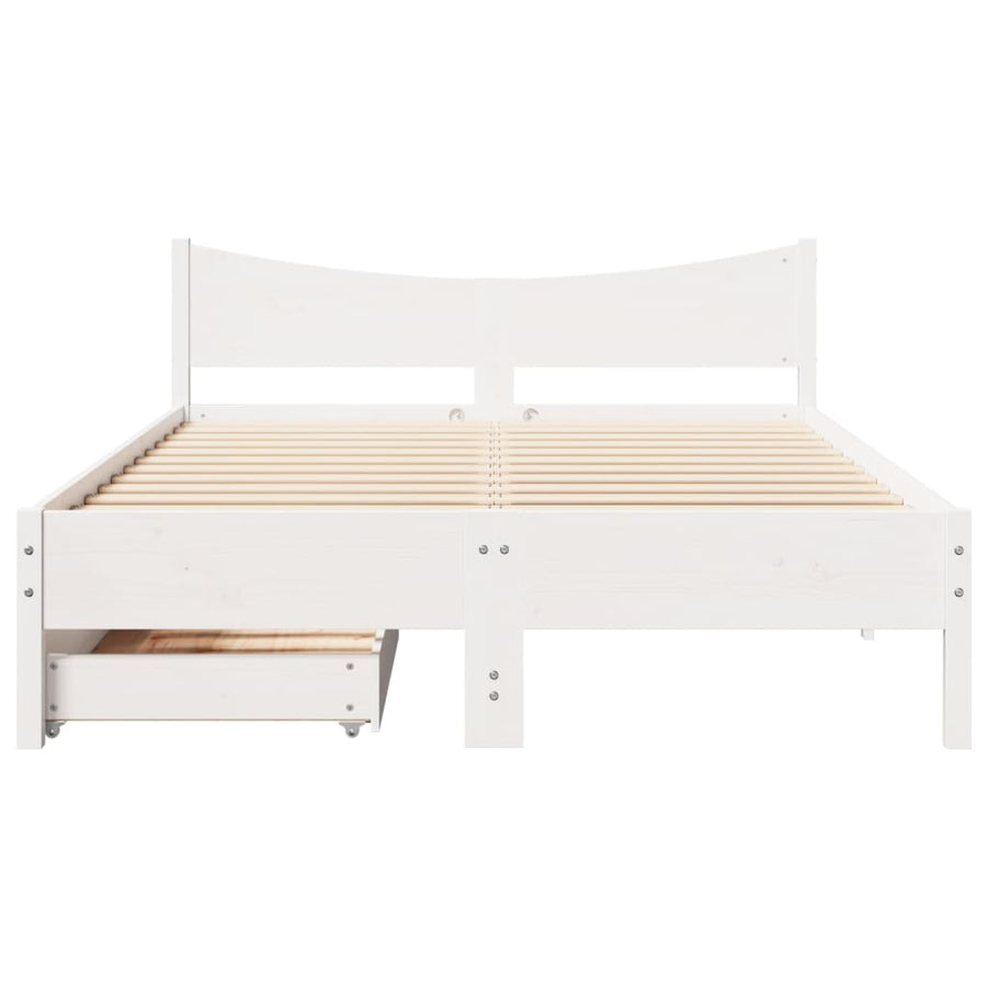 Bedframe met lades massief grenenhout wit 140x190 cm
