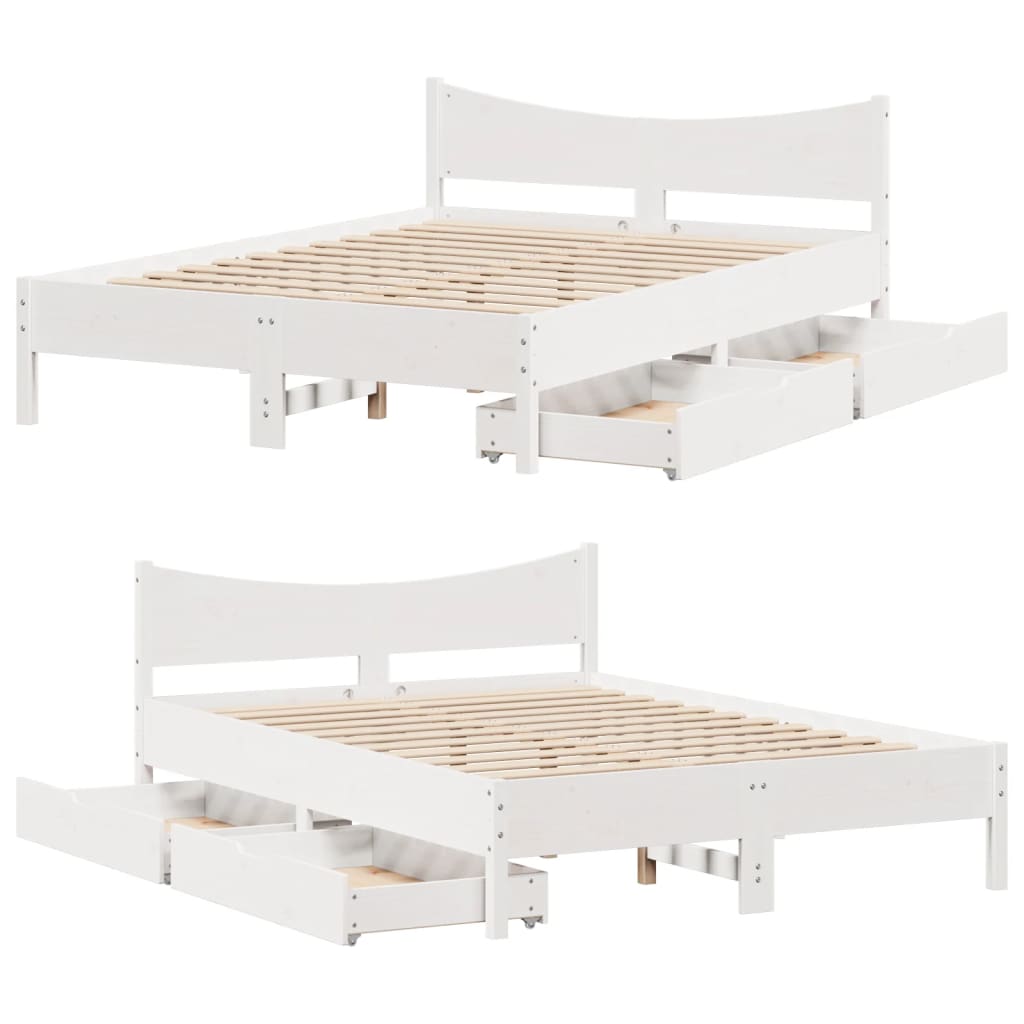 Bedframe met lades massief grenenhout wit 140x190 cm