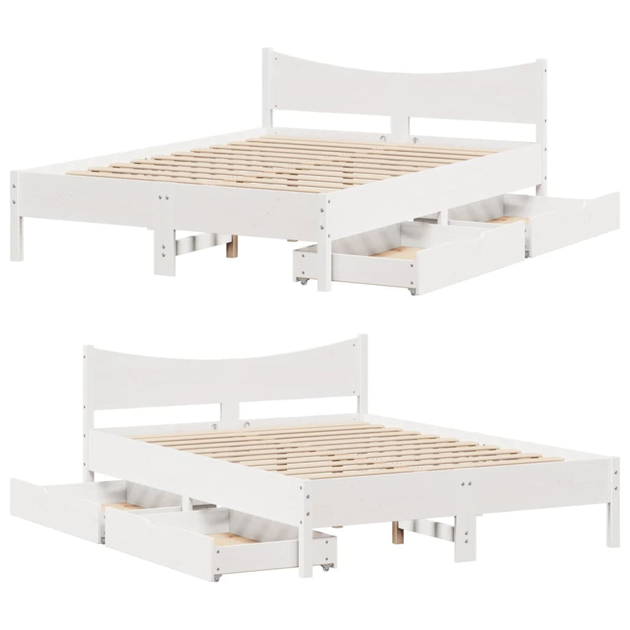 Bedframe met lades massief grenenhout wit 140x190 cm