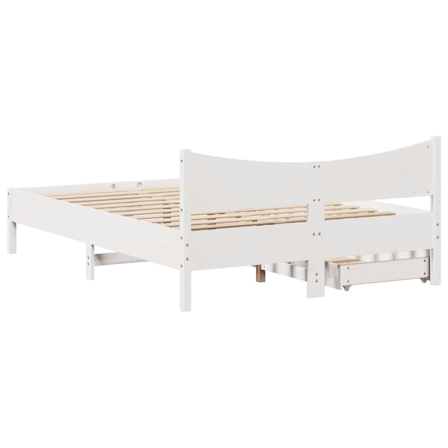 Bedframe met lades massief grenenhout wit 140x190 cm