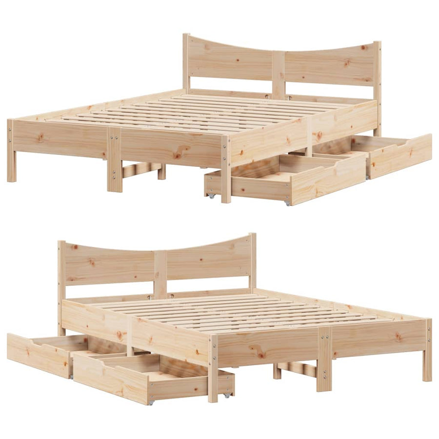 Bedframe met lades massief grenenhout 135x190 cm