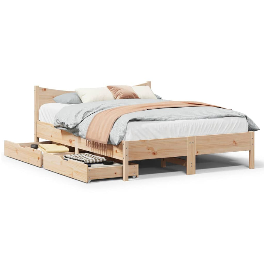 Bedframe met lades massief grenenhout 135x190 cm