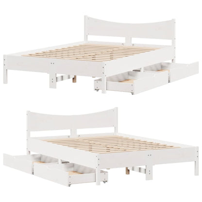 Bedframe met lades massief grenenhout wit 135x190 cm