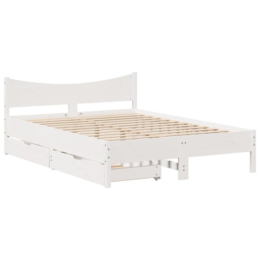 Bedframe met lades massief grenenhout wit 120x190 cm