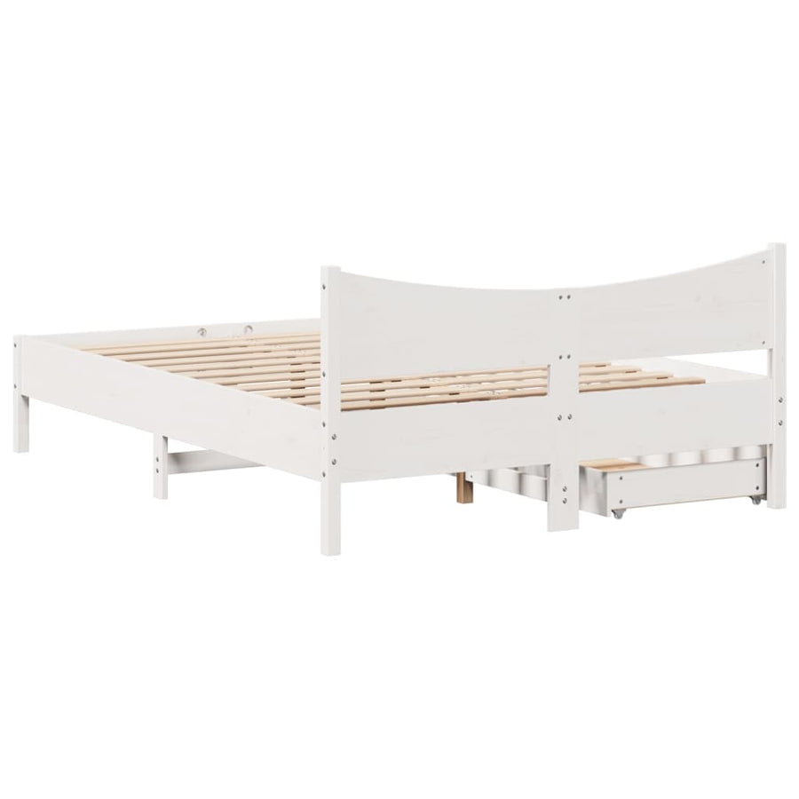 Bedframe met lades massief grenenhout wit 120x190 cm