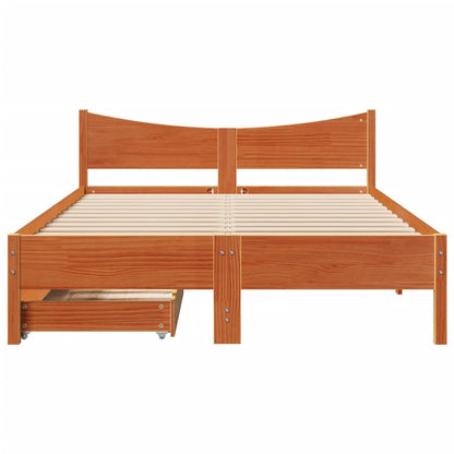 Bedframe met lades massief grenenhout wasbruin 120x190 cm