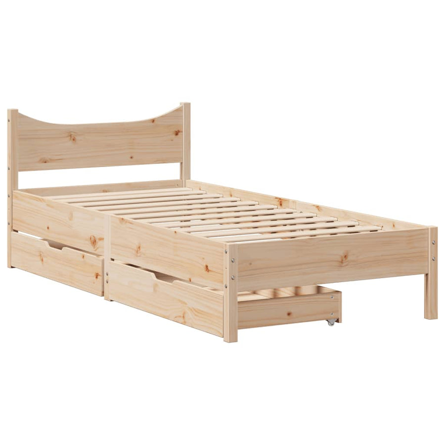 Bedframe met lades massief grenenhout 75x190 cm