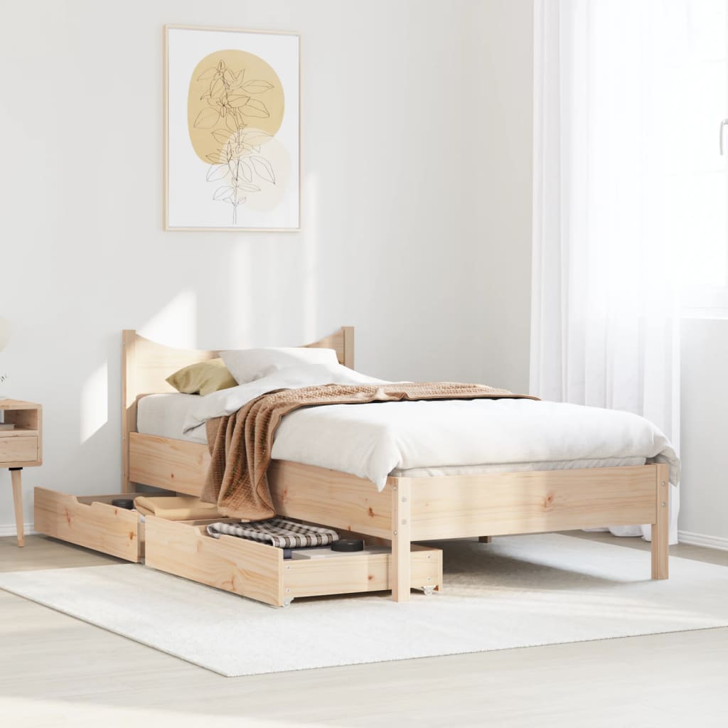 Bedframe met lades massief grenenhout 75x190 cm