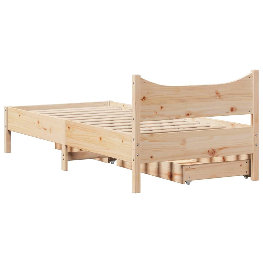 Bedframe met lades massief grenenhout 75x190 cm