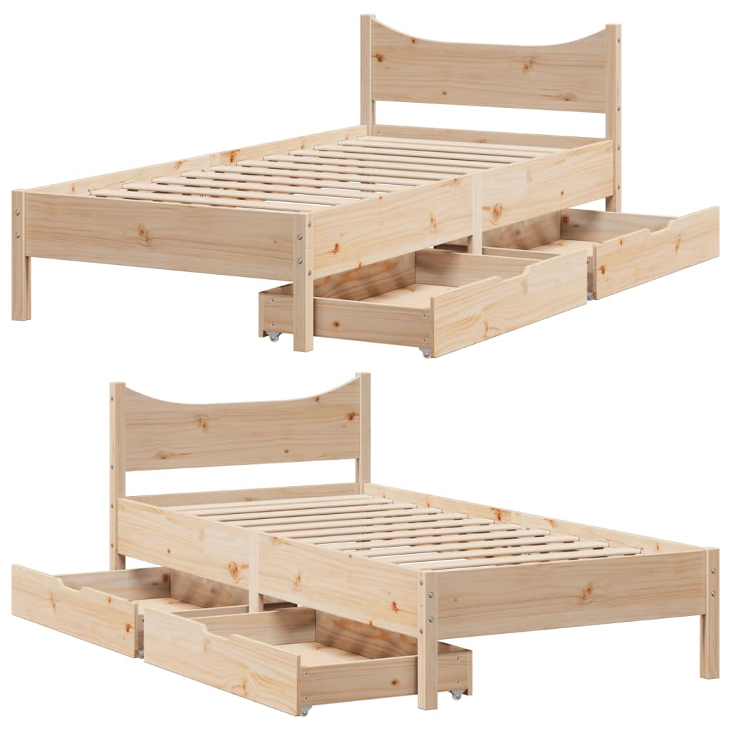 Bedframe met lades massief grenenhout 75x190 cm