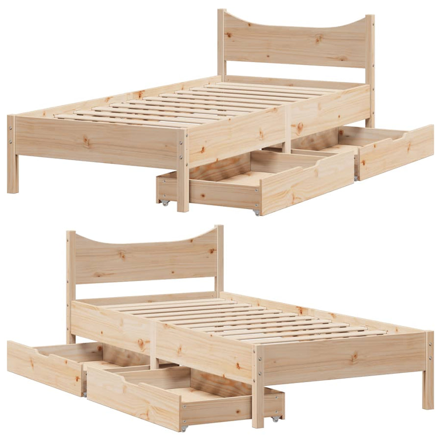 Bedframe met lades massief grenenhout 75x190 cm