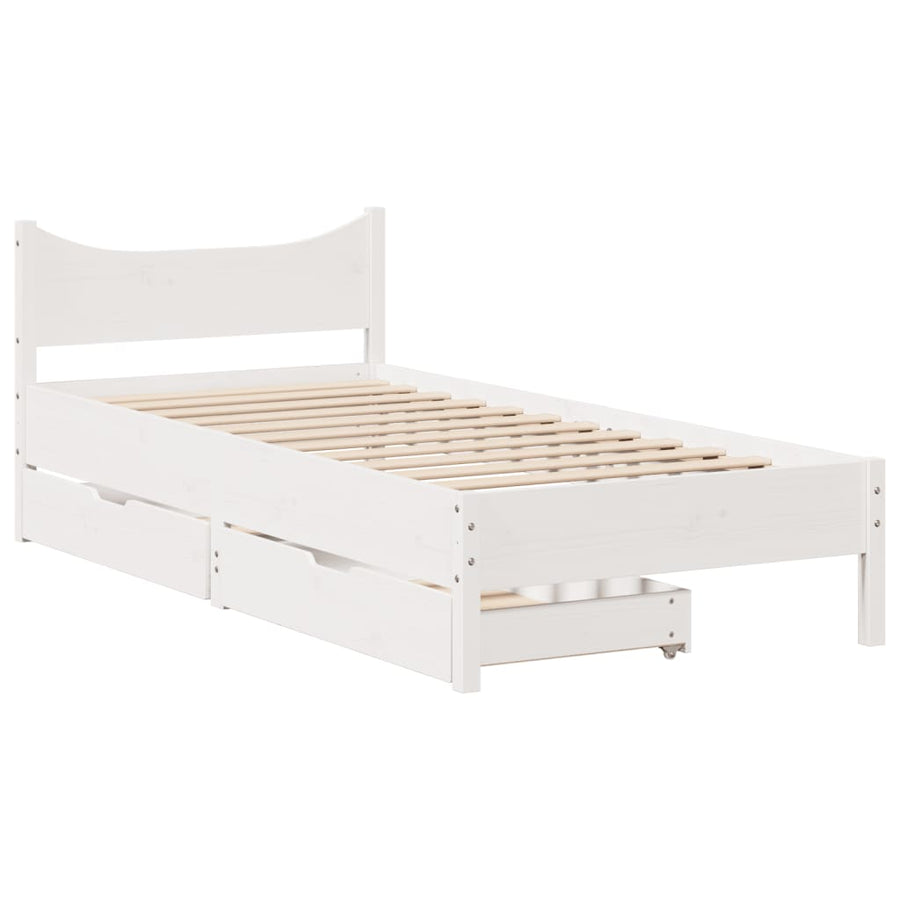 Bedframe met lades massief grenenhout wit 75x190 cm