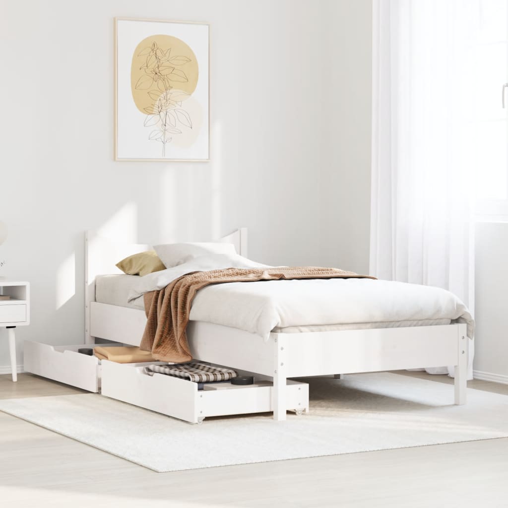 Bedframe met lades massief grenenhout wit 75x190 cm