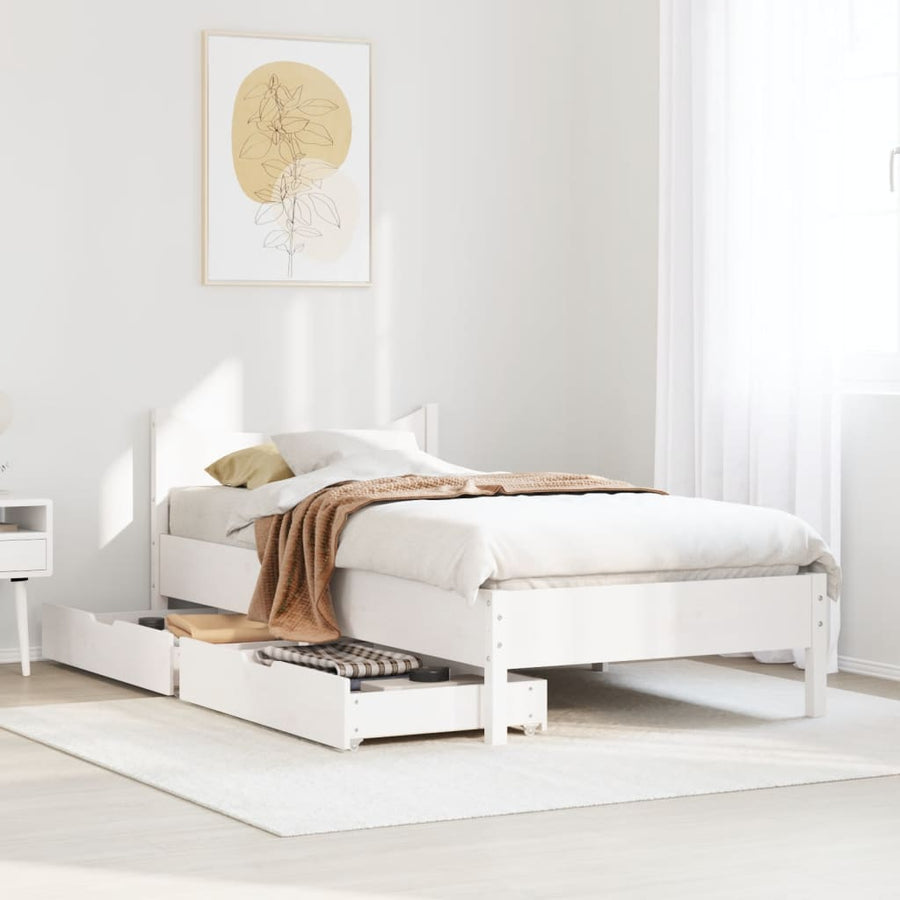 Bedframe met lades massief grenenhout wit 75x190 cm
