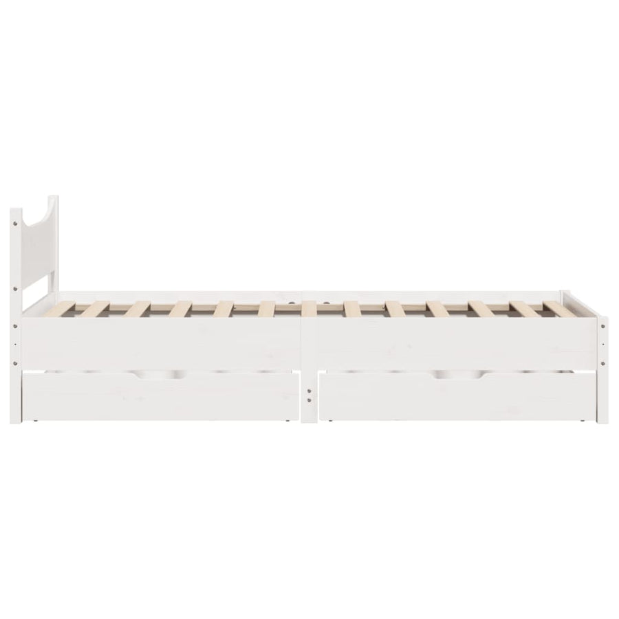 Bedframe met lades massief grenenhout wit 75x190 cm