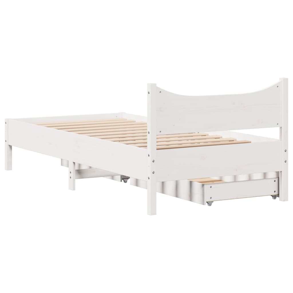 Bedframe met lades massief grenenhout wit 75x190 cm