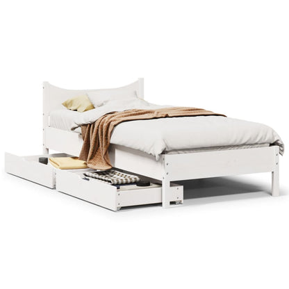 Bedframe met lades massief grenenhout wit 75x190 cm