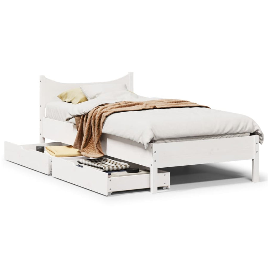 Bedframe met lades massief grenenhout wit 75x190 cm