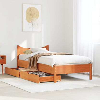 Bedframe met lades massief grenenhout wasbruin 75x190 cm