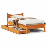 Bedframe massief grenenhout wasbruin 75x190 cm met lades