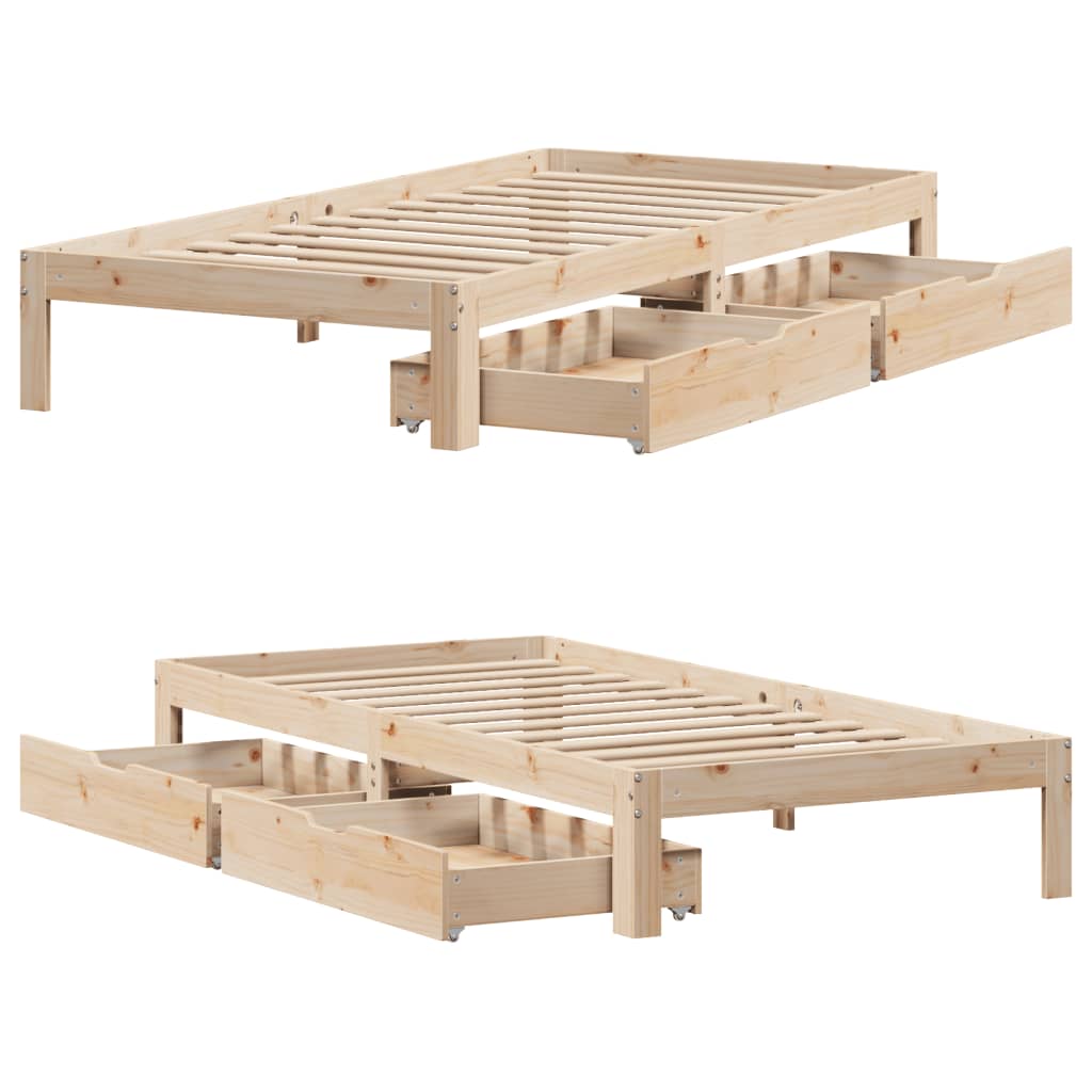 Bedframe met lades massief grenenhout 75x190 cm