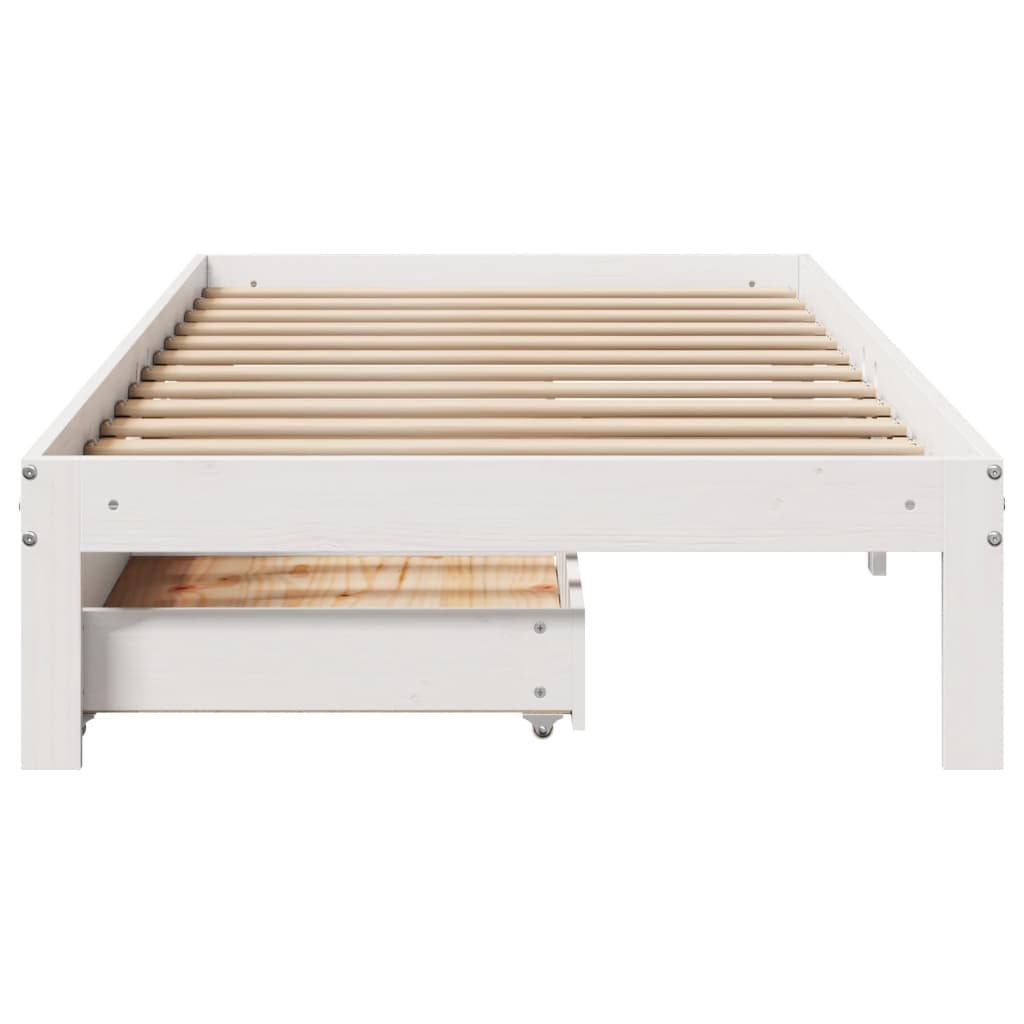Bedframe met lades massief grenenhout wit 75x190 cm
