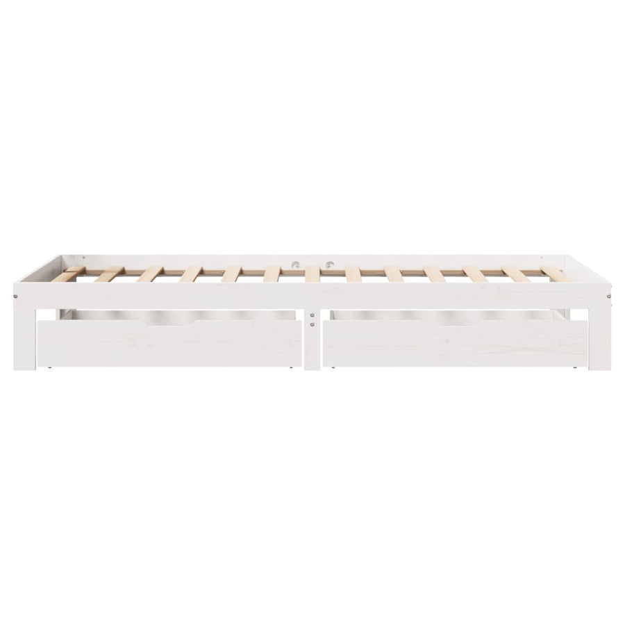 Bedframe met lades massief grenenhout wit 75x190 cm
