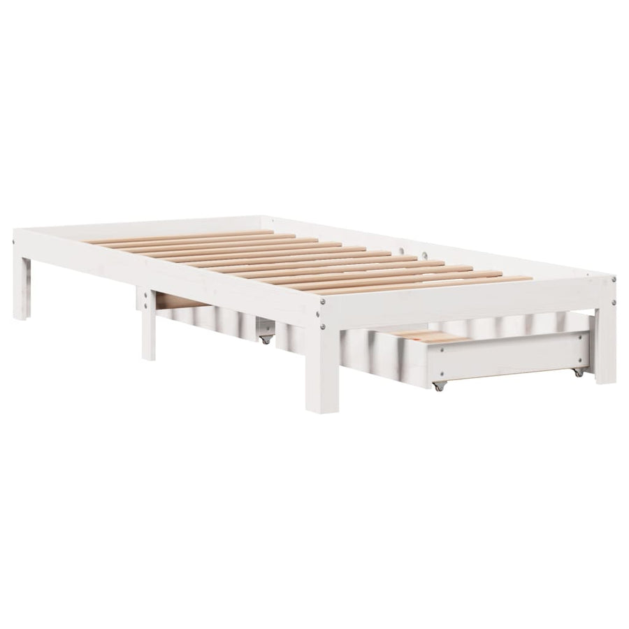 Bedframe met lades massief grenenhout wit 75x190 cm