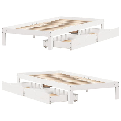 Bedframe met lades massief grenenhout wit 75x190 cm