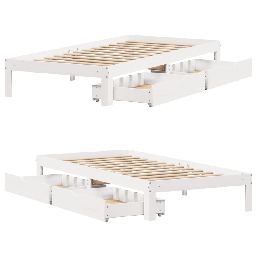 Bedframe met lades massief grenenhout wit 75x190 cm