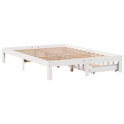 Bedframe met lades massief grenenhout wit 120x190 cm