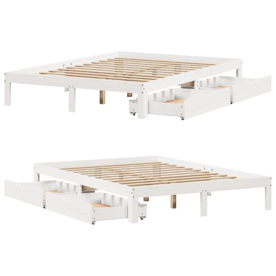 Bedframe met lades massief grenenhout wit 120x190 cm