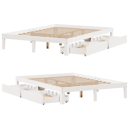 Bedframe met lades massief grenenhout wit 135x190 cm