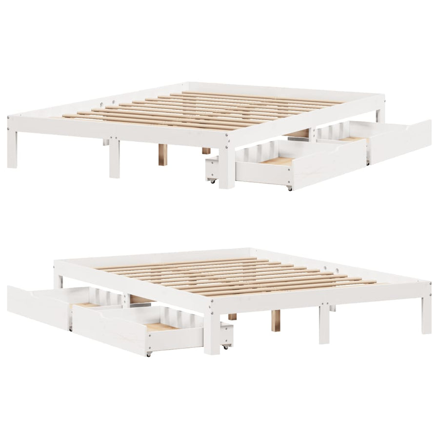 Bedframe met lades massief grenenhout wit 135x190 cm