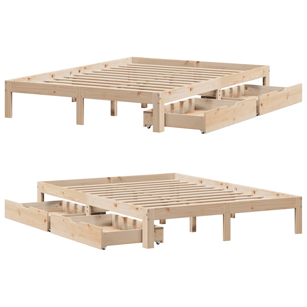 Bedframe met lades massief grenenhout 140x190 cm
