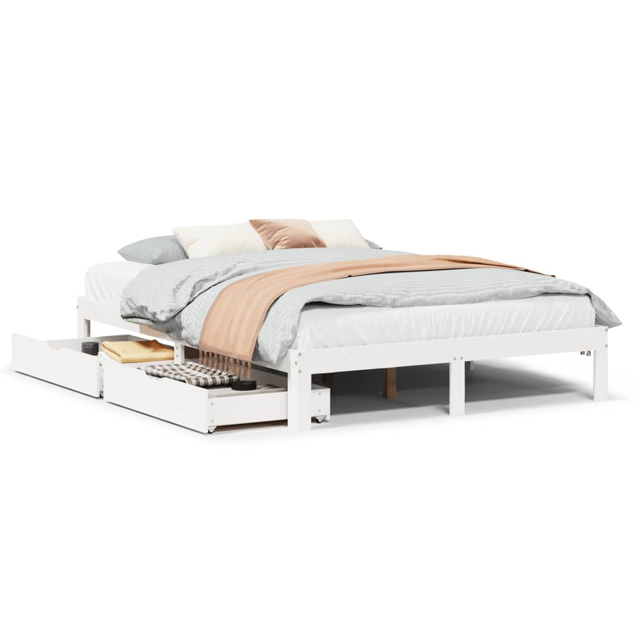 Bedframe met lades massief grenenhout wit 140x190 cm