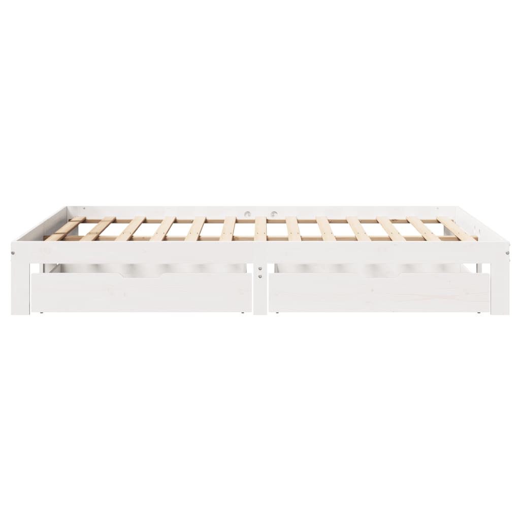 Bedframe met lades massief grenenhout wit 140x190 cm