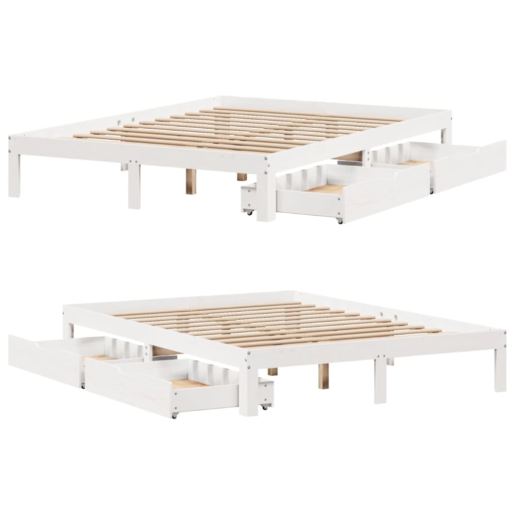 Bedframe met lades massief grenenhout wit 140x190 cm