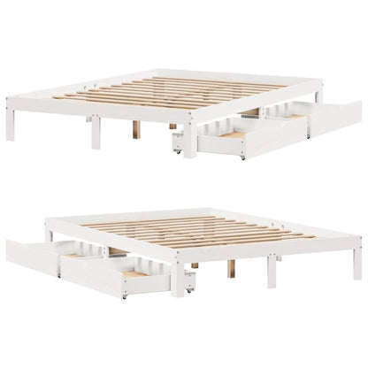 Bedframe met lades massief grenenhout wit 140x190 cm