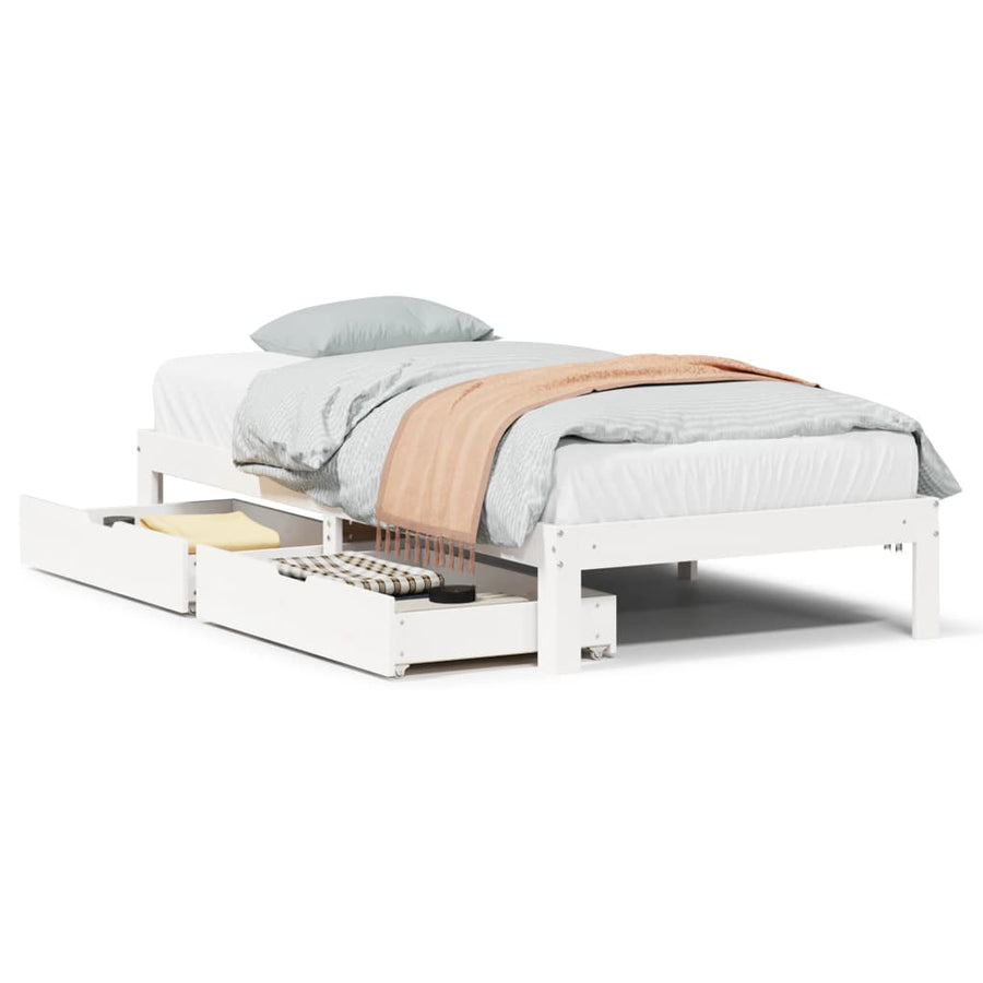 Bedframe met lades massief grenenhout wit 90x200 cm