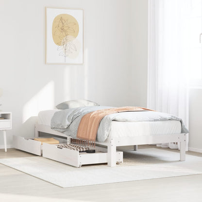 Bedframe met lades massief grenenhout wit 90x200 cm