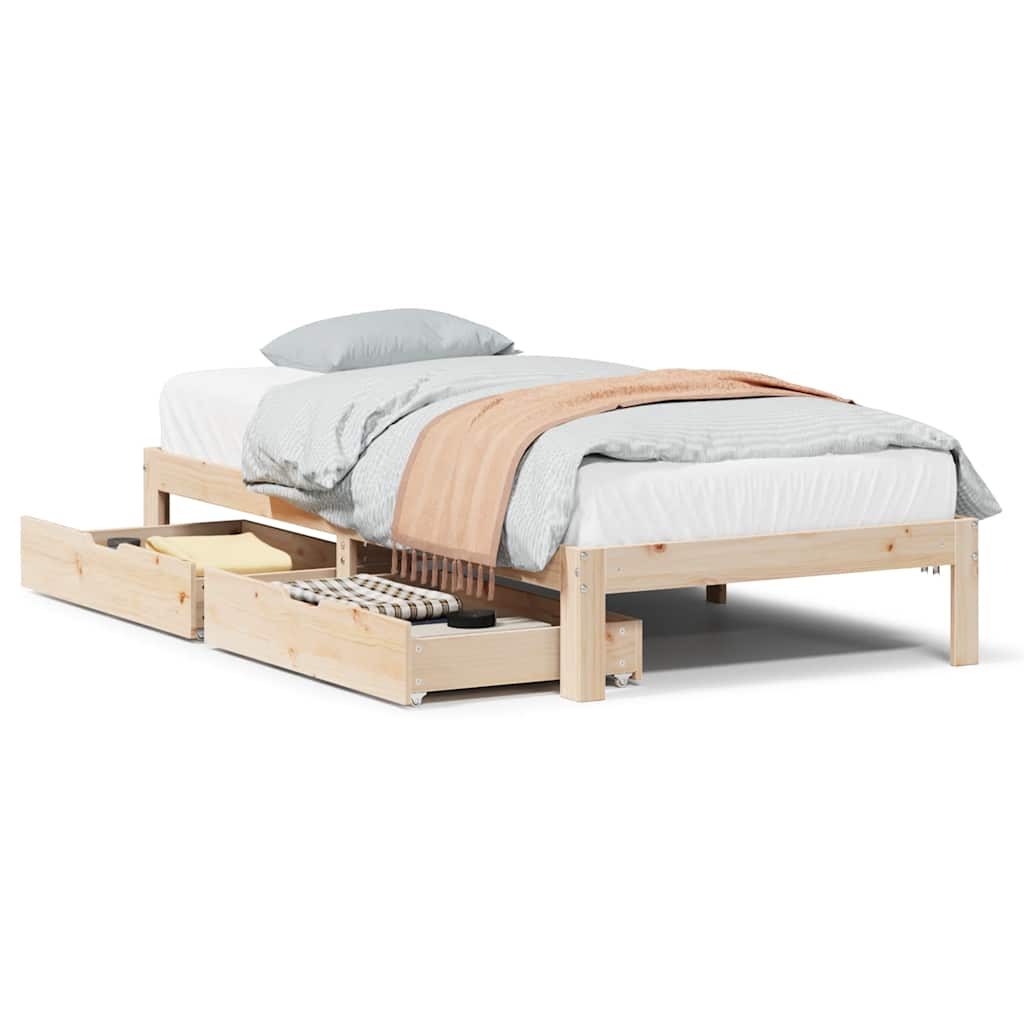 Bedframe Met Lades Massief Grenenhout 100 x 200 cm Naturel