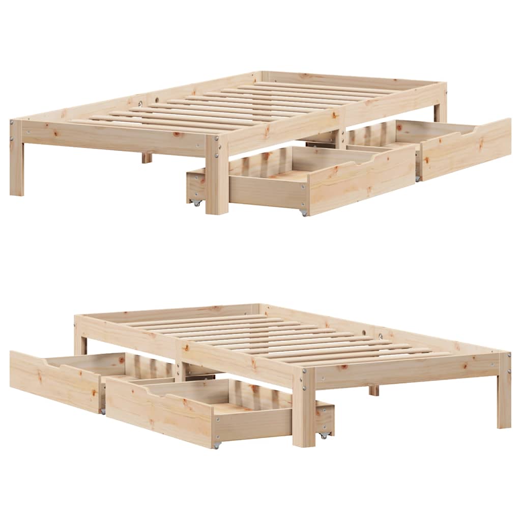 Bedframe Met Lades Massief Grenenhout 100 x 200 cm Naturel