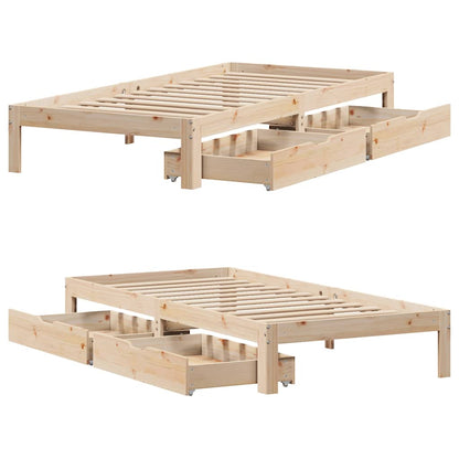 Bedframe Met Lades Massief Grenenhout 100 x 200 cm Naturel