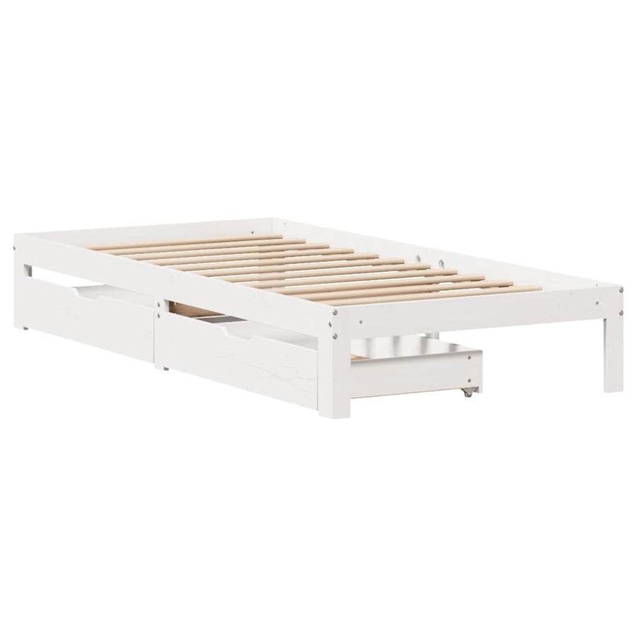 Bedframe met lades massief grenenhout wit 100x200 cm