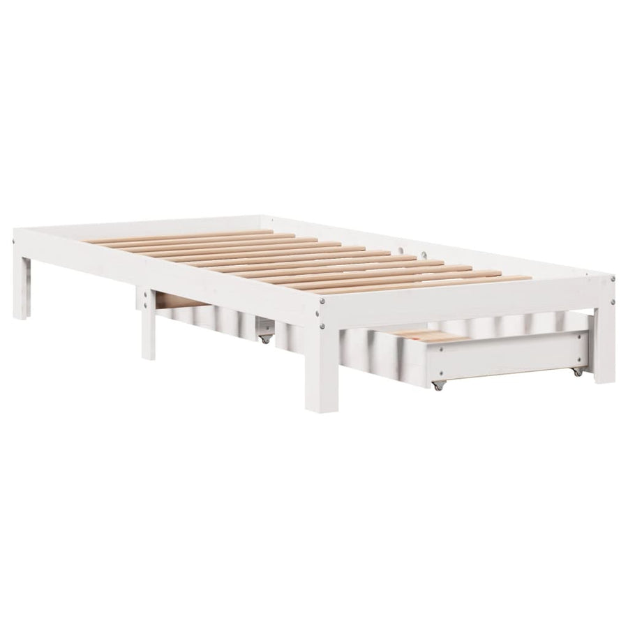 Bedframe met lades massief grenenhout wit 100x200 cm