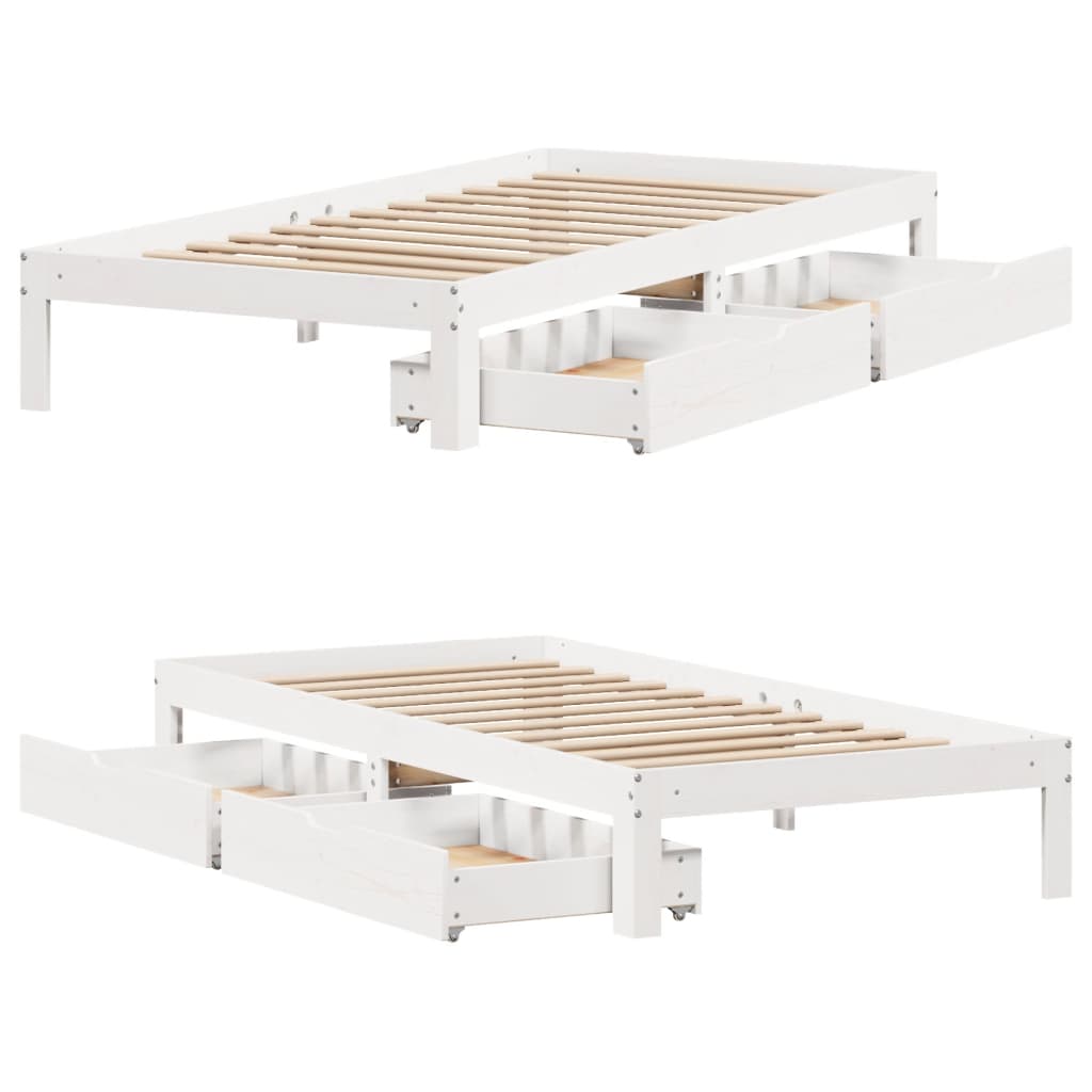 Bedframe met lades massief grenenhout wit 100x200 cm